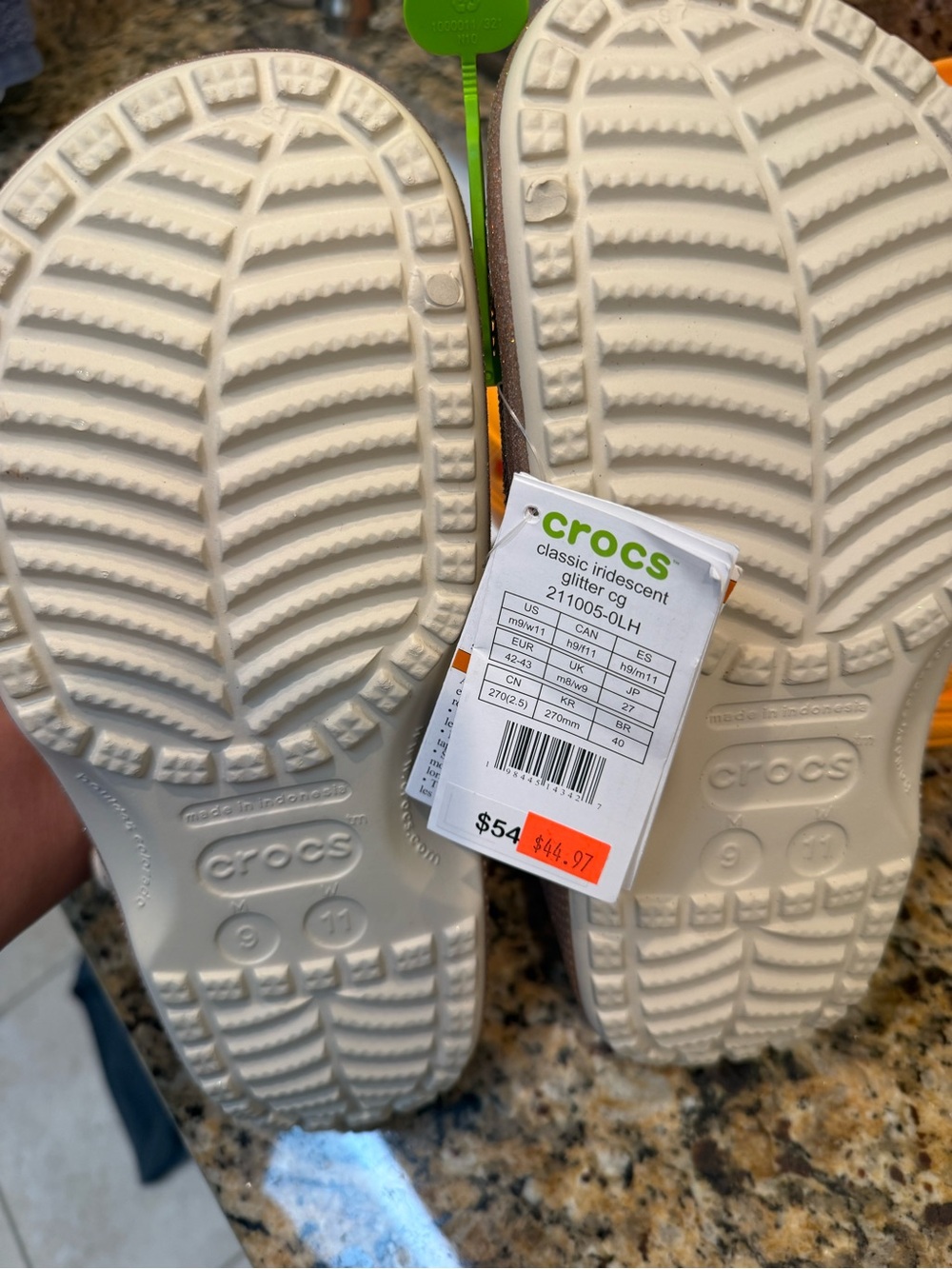 CROCS Women's Classic Iridescent Clog in White Sole with Subtle Iridescent Upper